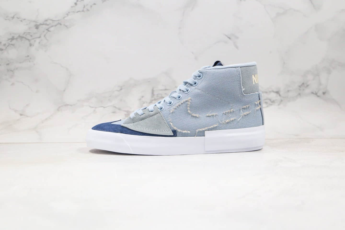 耐克Nike SB Zoom Blazer Mid Edge Hack Pack纯原版本高帮SB拆线解构雾霾蓝色原档案数据开发原盒原标 货号：CI3833-401