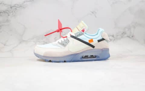 耐克Off -White x Nike Air Max 90 OW纯原版本联名款限量经典Max90气垫鞋白蓝色内置真实气垫原盒原标 货号：AA7293-100