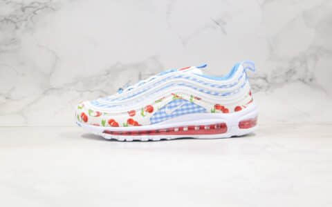 耐克Nike Air Max 97纯原版本子弹头气垫鞋格子蓝色樱桃配色内置真小潘气垫原档案数据开发 货号：CW5806-100