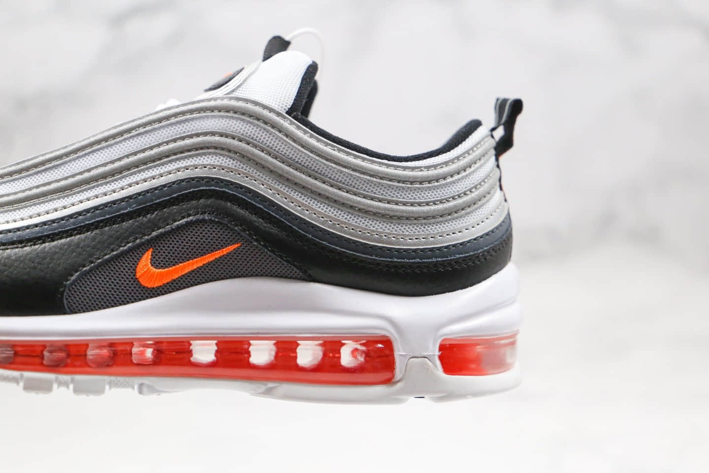 耐克Nike Air Max 97纯原版本子弹头Max97气垫鞋黑银橙色内置全掌真气垫 货号：CW5419-101