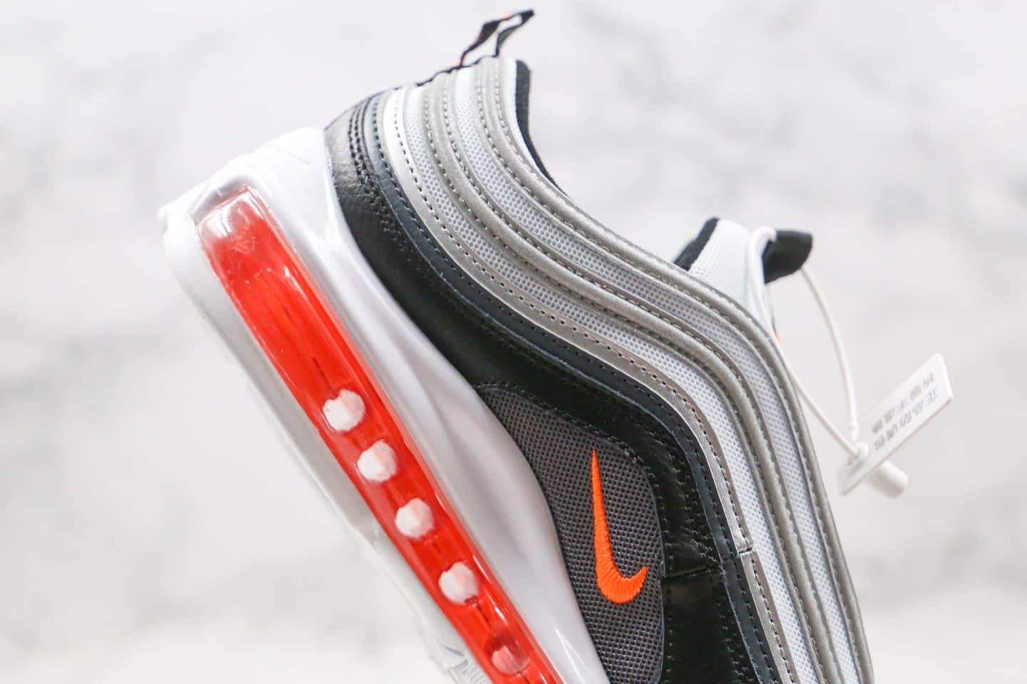 耐克Nike Air Max 97纯原版本子弹头Max97气垫鞋黑银橙色内置全掌真气垫 货号：CW5419-101