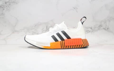 阿迪达斯adidas Originals NMD R1公司级版本三叶草跑鞋白黑橙原装Boost大底 货号：FV3648