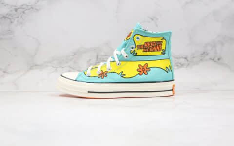 匡威Converse x Scooby-Doo Chuck 1970s公司级版本史酷比联名高帮帆布鞋蓝黄色原盒原吊牌 货号：169072C