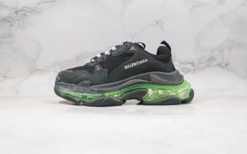 巴黎世家Balenciaga Triple S纯原版本复古气垫跑鞋黑绿色原鞋开模