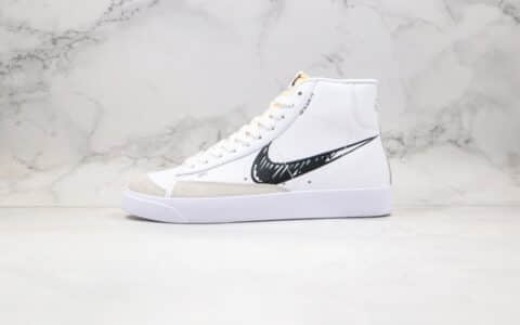 耐克Nike Blazer Mid VNTG 77纯原版本高帮开拓者二次元涂鸦黑勾板鞋白黑配色区别市面通货版本 货号：CW7580-101