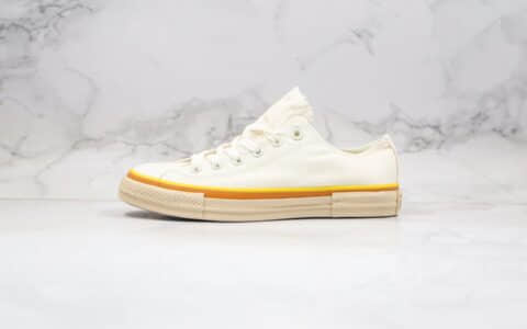 匡威Converse all star公司级版本低帮奶黄色米白黄橙线条帆布鞋原厂硫化大底原档案数据开发