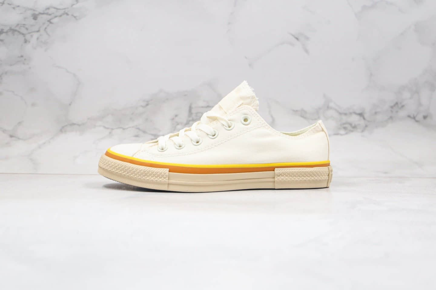 匡威Converse all star公司级版本低帮奶黄色米白黄橙线条帆布鞋原厂硫化大底原档案数据开发