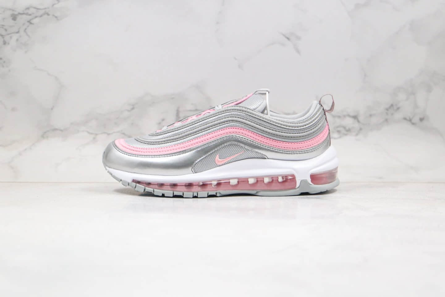 耐克Nike Air Max 97纯原版本全掌气垫跑鞋银粉色内置气垫原盒原标 货号：921522-021