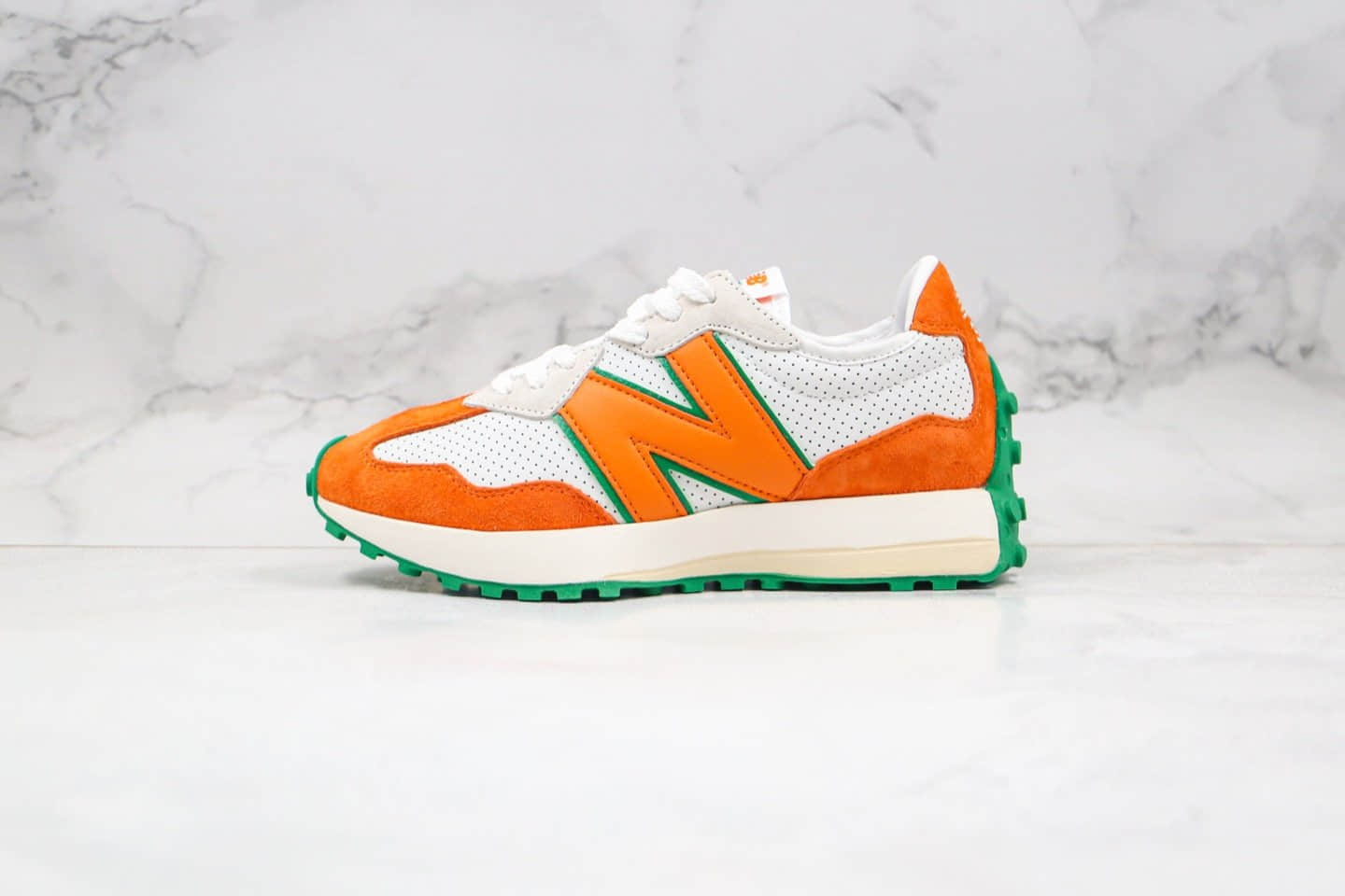 新百伦New Balance 327纯原版本皮面橙白绿色NB327复古慢跑鞋原盒原标 货号：WS327CBB