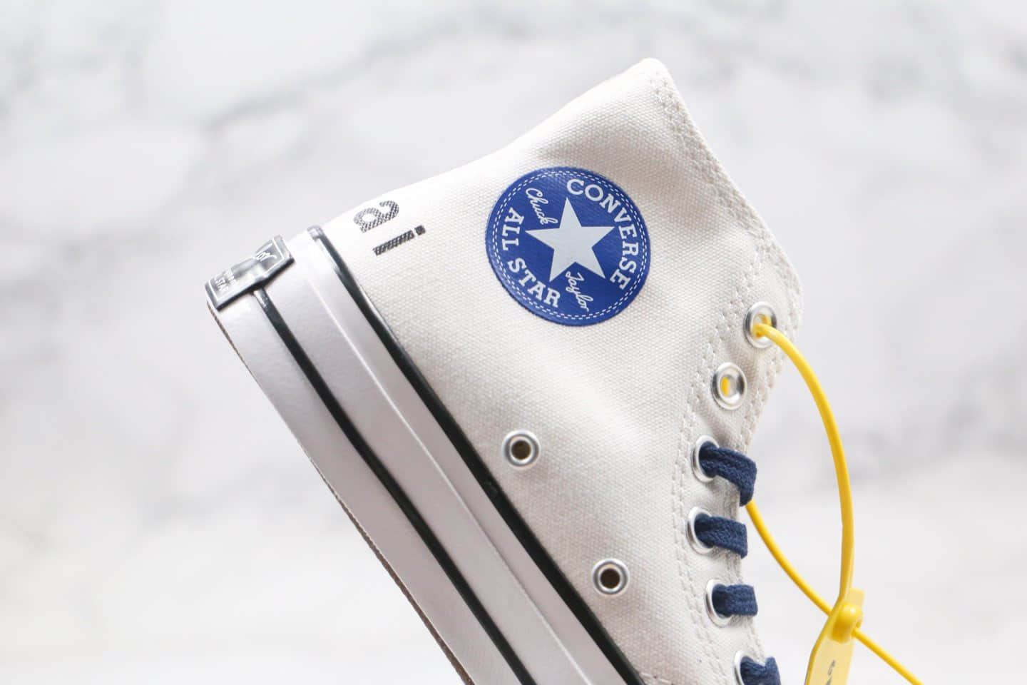 匡威Converse x Fragment Design x Sacai公司级版本三方联名款高帮白蓝色补丁铭牌缝线帆布鞋原厂硫化大底 货号：160329C