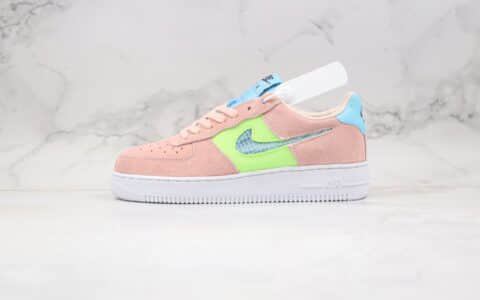 耐克Nike Air Force 1 LV8 1 Fresh Air GS纯原版本低帮空军一号编织格子钩粉蓝色内置气垫 货号：CJ1647-600