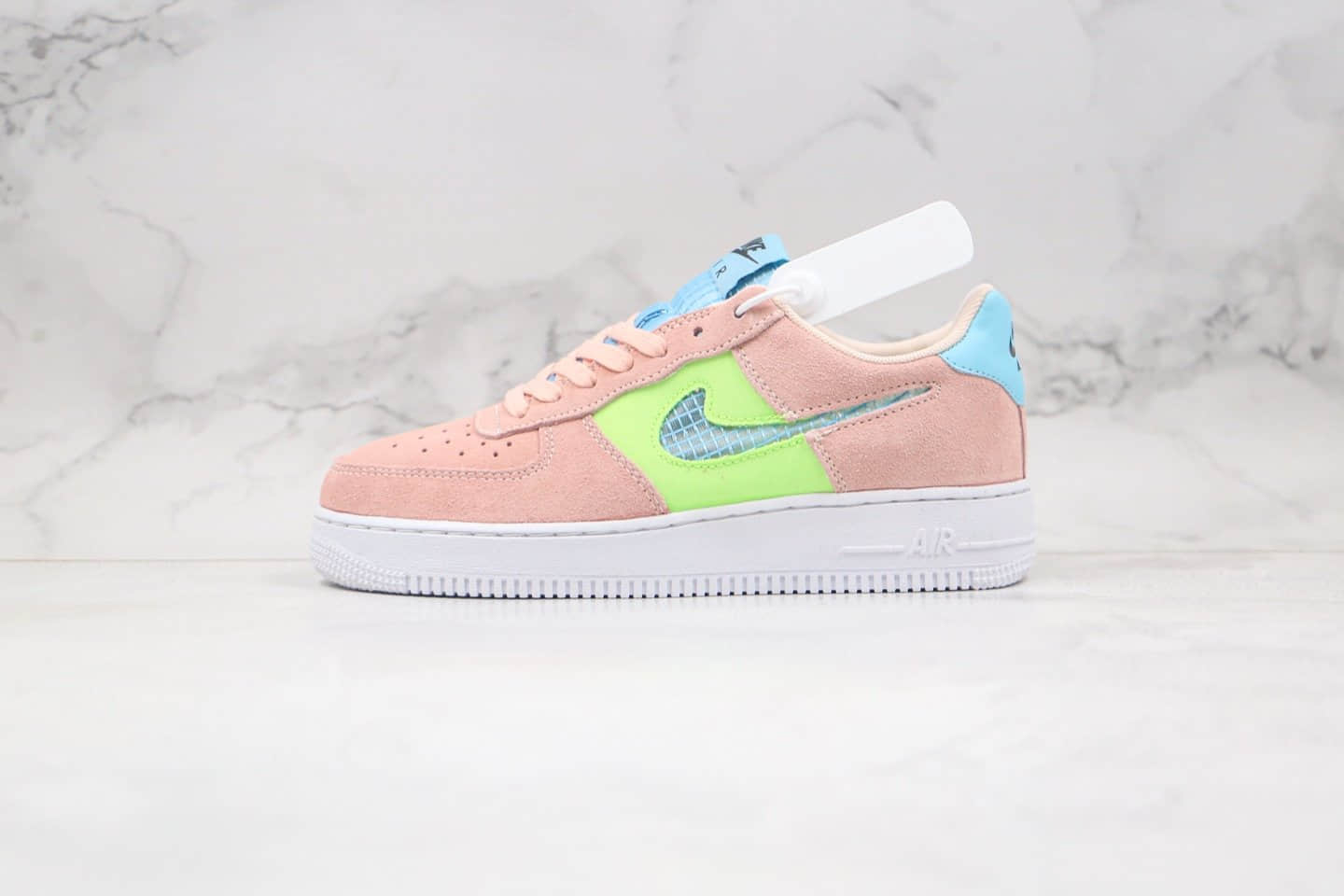 耐克Nike Air Force 1 LV8 1 Fresh Air GS纯原版本低帮空军一号编织格子钩粉蓝色内置气垫 货号：CJ1647-600