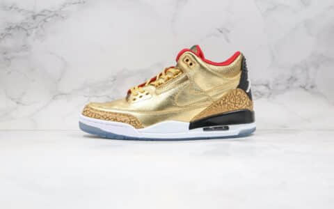 乔丹Air Jordan 3 Retro Luxury Gold Color Red SILK纯原版本奥斯卡小金人特别版AJ3土豪金色手稿原楦头纸板打造 货号：AJ3-933512