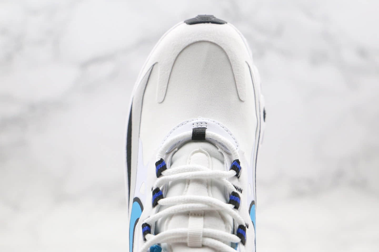 耐克Nike Air Max 270 React公司级版本机能半掌气垫跑鞋黑白蓝细节做工完全校准原鞋 货号：CT1280-101