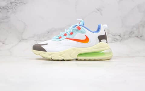 耐克Travis Scott x NiKe Air Max 270 React公司级版本气垫跑鞋倒钩淡奶油白蓝橙色原档案数据开发 货号：CT2864-100