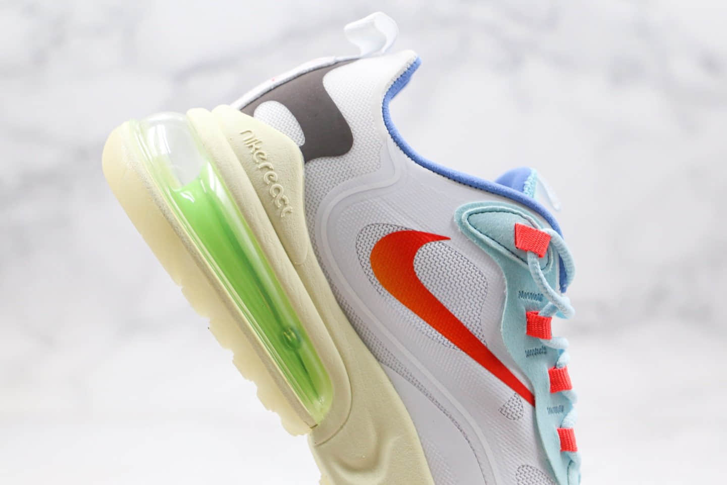 耐克Travis Scott x NiKe Air Max 270 React公司级版本气垫跑鞋倒钩淡奶油白蓝橙色原档案数据开发 货号：CT2864-100