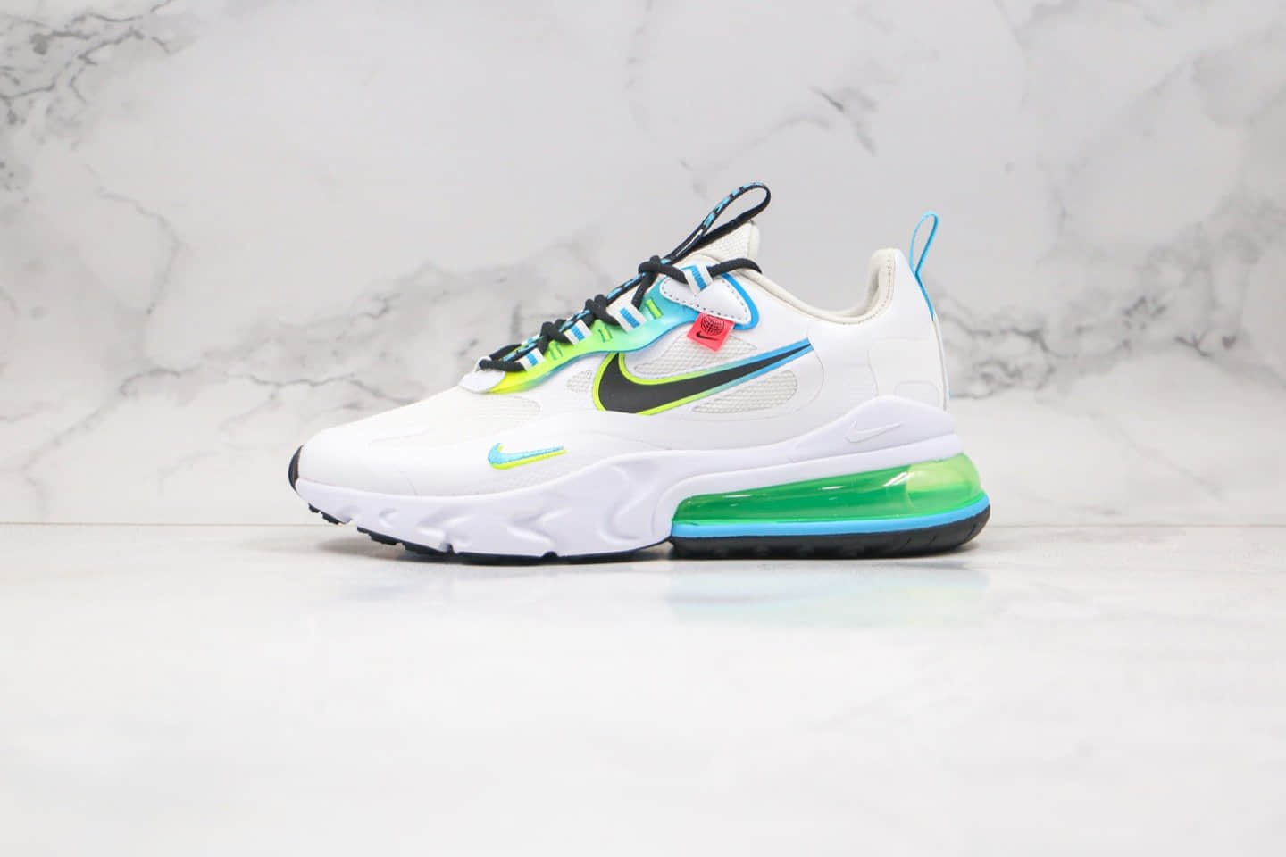 耐克Nike Air Max 270 React公司级版本半掌气垫跑鞋白绿色原鞋材质原标原盒 货号：CK6457-100