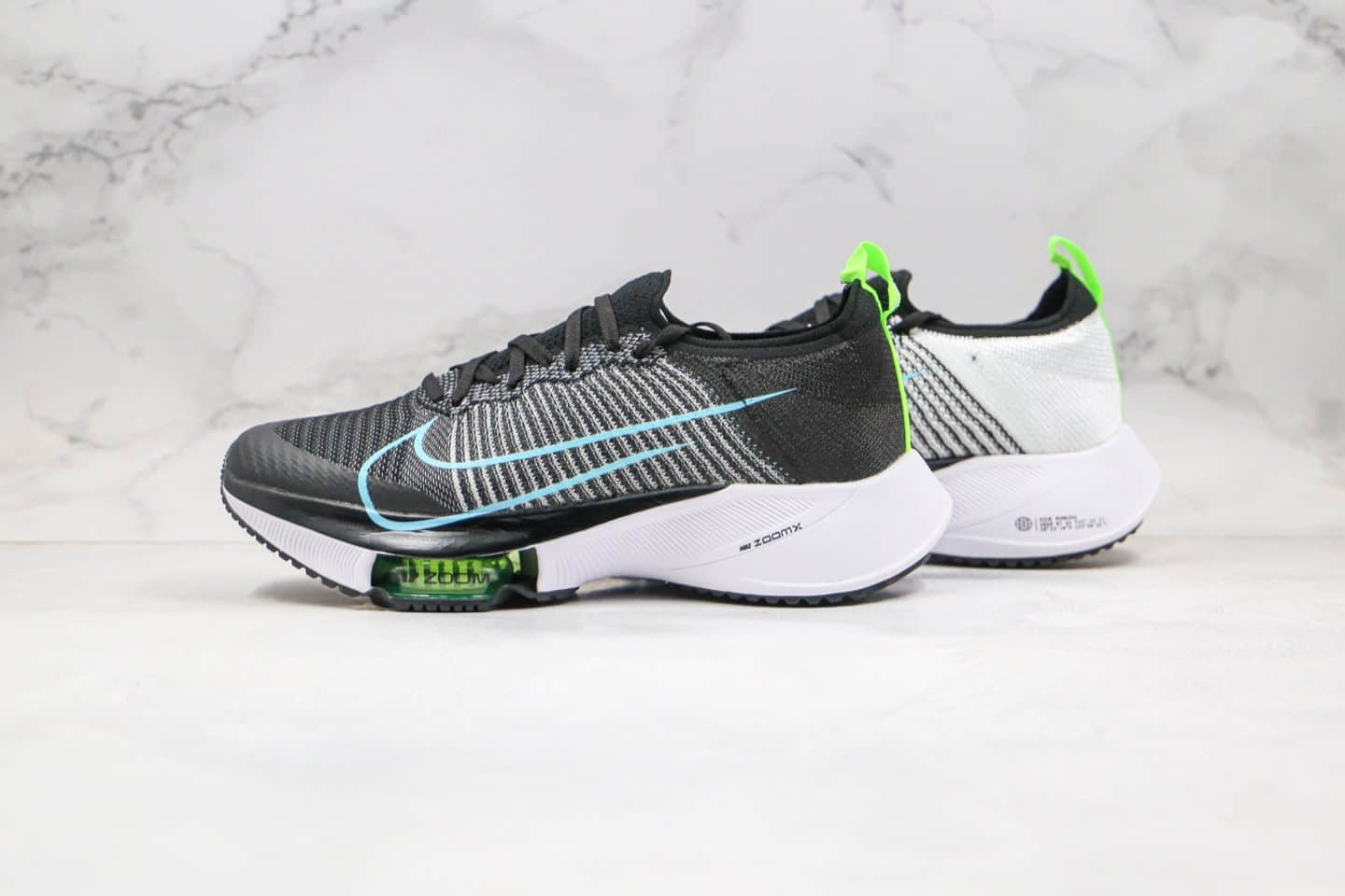 耐克Nike Air Zoom Alphafly NEXT%「破纪录」纯原版本马拉松慢跑鞋黑蓝色内置真碳板气垫支持高强度长跑 货号：CZ1514-002