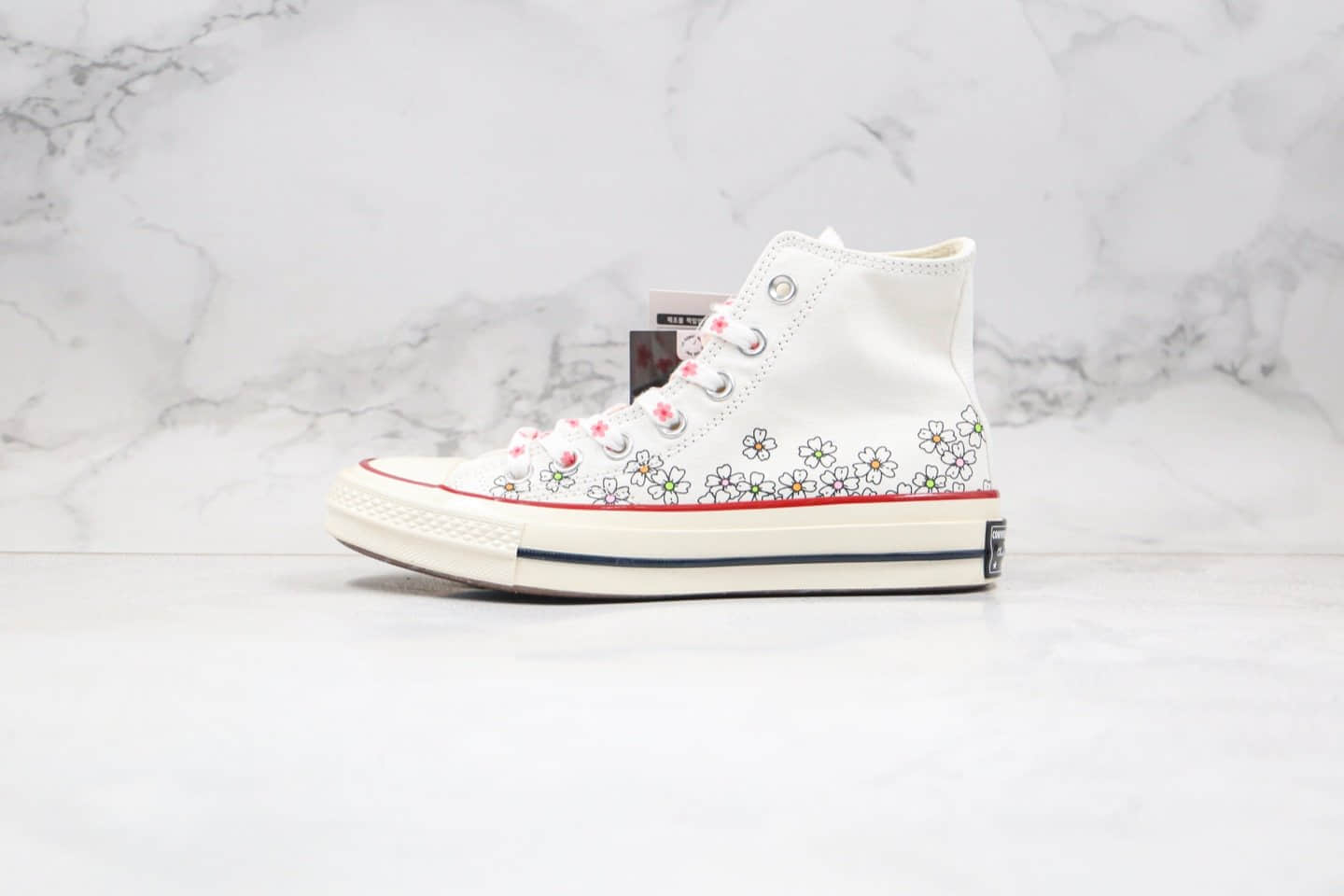 匡威CONVERSE Chuck 70S公司级版本高帮樱花花卉碎花小雏菊配色硫化帆布鞋正确双围条硫化蓝底