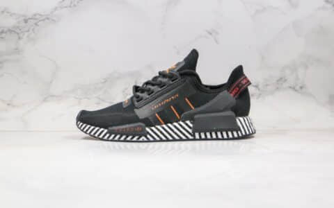 阿迪达斯Adidas Originals Boost NMD_V2纯原版本爆米花跑鞋NMD二代条纹黑橙色原盒原标原楦头纸板打造 货号：FW6411