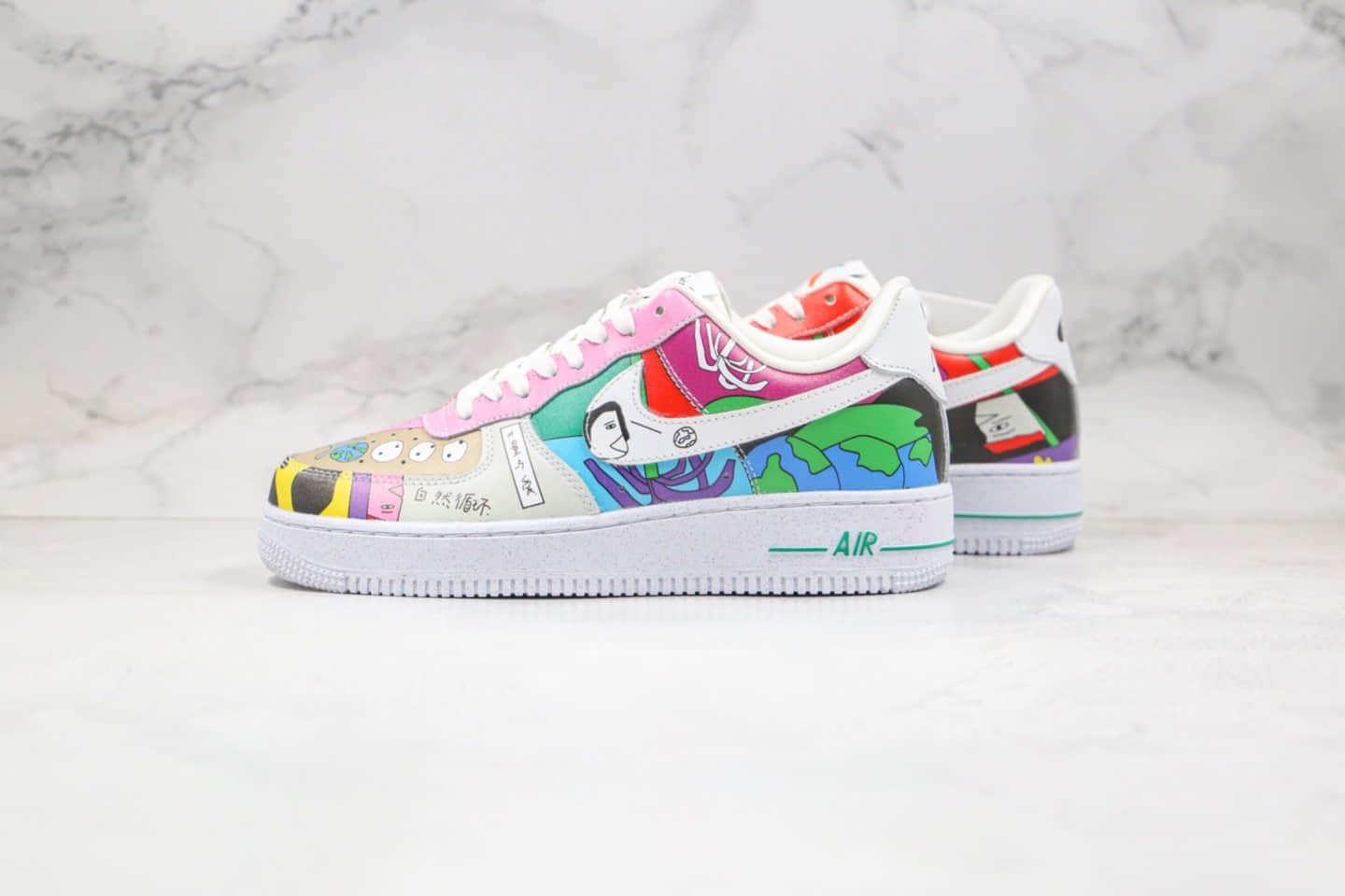 耐克Ruohan Wang x Nike Air Force 1 Low（2020）纯原版本插画师联名款自然循环彩绘涂鸦配色低帮空军一号内置气垫原盒原标 货号：CZ3990-900