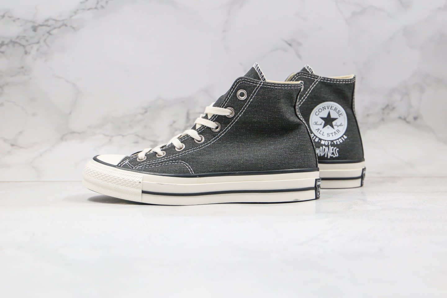 匡威Converse Addict x Madness公司级版本余文乐联名款水洗灰色高帮帆布鞋原档案数据开发原厂硫化大底