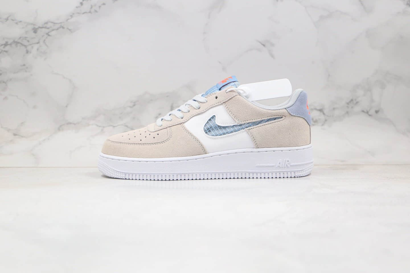 耐克Nike Air Force 1 07 LV8 Indigo Fog纯原版本低帮空军一号编织格子勾米白蓝色靛蓝色雾内置气垫 货号：CK4383-001