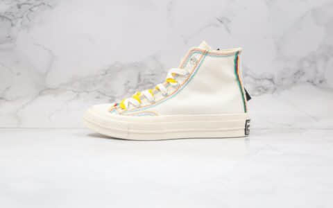 匡威Converse chuck 1970s公司级版本高帮彩虹线条奶白色硫化帆布鞋原盒原标原鞋开模一比一打造 货号：169047C