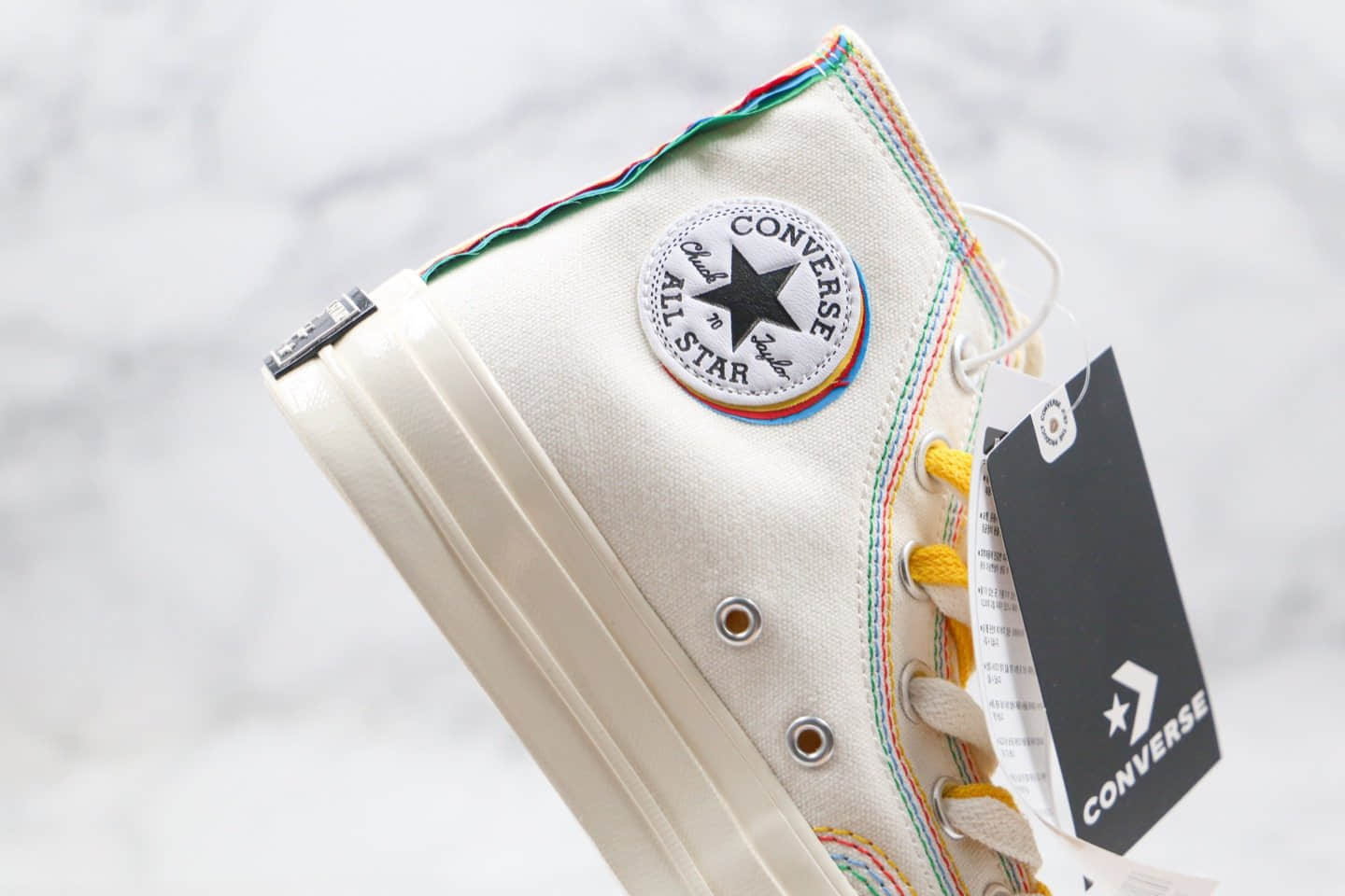 匡威Converse chuck 1970s公司级版本高帮彩虹线条奶白色硫化帆布鞋原盒原标原鞋开模一比一打造 货号：169047C