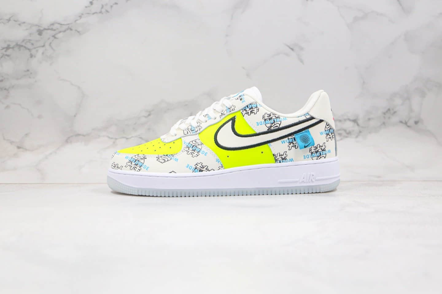 耐克Nike Air Force 1 Worldwide Black Flash Crimson-Green纯原版本低帮空军一号日文限定世界版图涂鸦荧光白绿色内置气垫 货号：CK7213-001