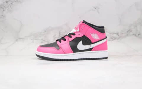 乔丹Air Jordan 1 Mid Pinksicle (GS) 纯原版本中帮AJ1黑粉原鞋开模 货号：555112-002