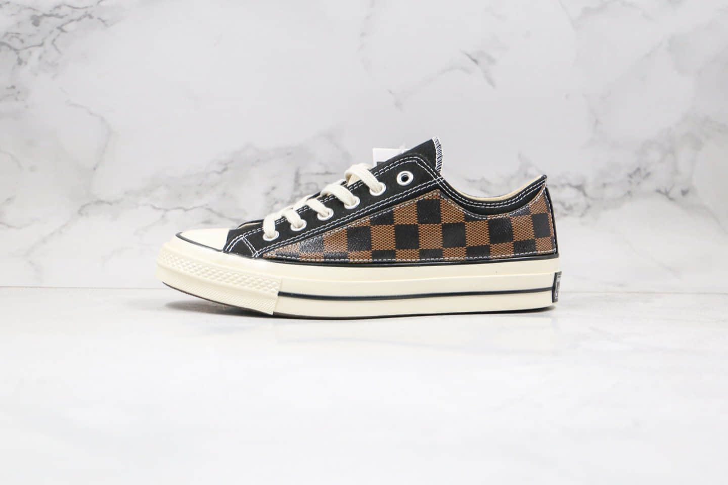 匡威Louis Vuitton x Converse 1970s公司级版本路易威登LV联名低帮棋盘格子板鞋黑棕色原盒版本