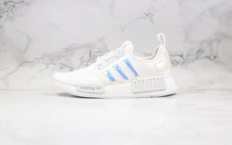 阿迪达斯adidas NMD R1纯原版本爆米花针织网面休闲跑步鞋白镭射巴斯夫真爆 货号：FY1263