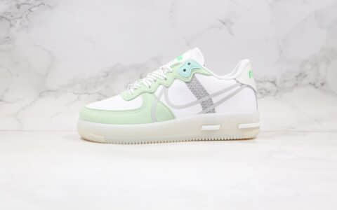 耐克Nike Air Force 1 React QS纯原版本空军一号低帮AF1解析轻量板鞋白绿色内置气垫 货号：CQ8879-111