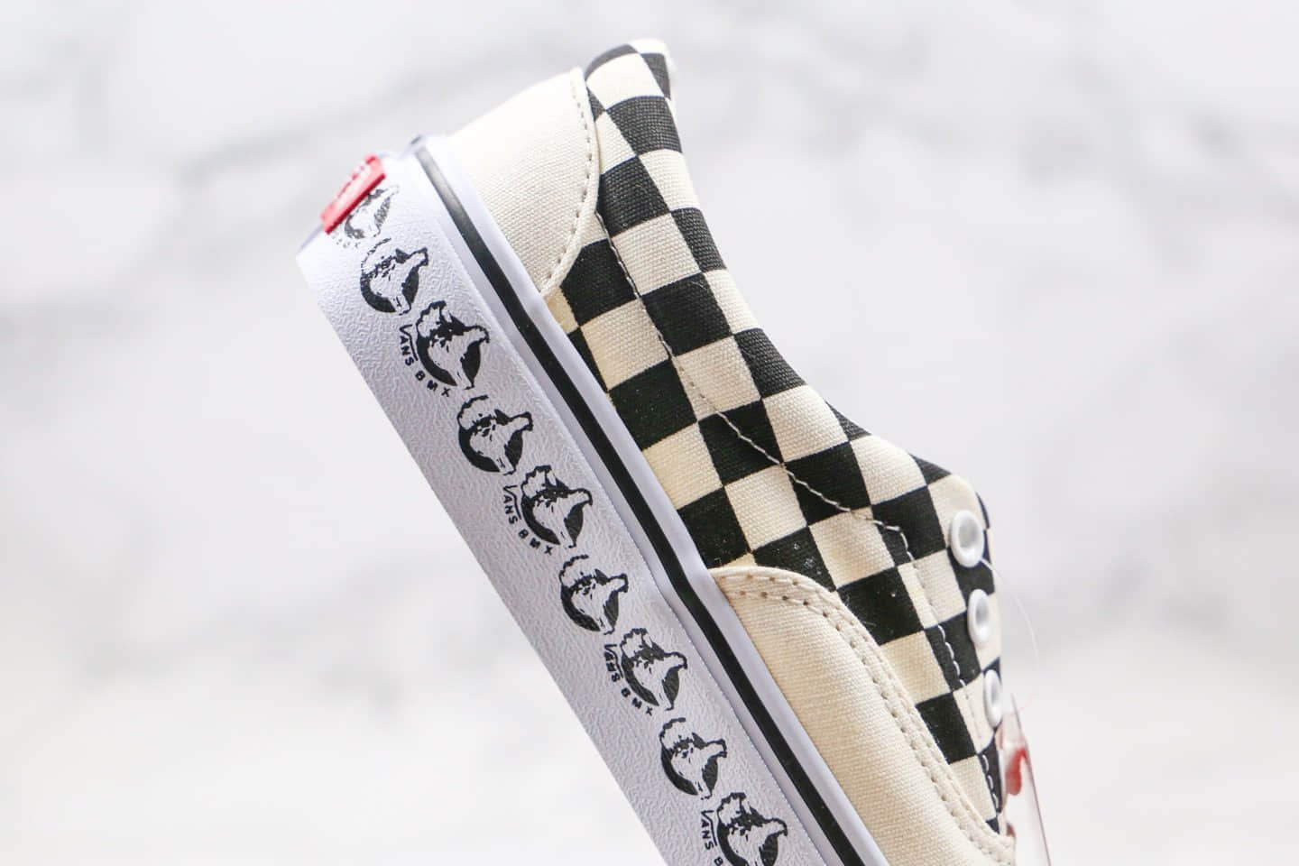 万斯Vans Era 95 x BMX联名款公司级版本低帮ERA棋盘格子大拇指印花帆布鞋米白色原盒原标 货号：VN0A4BV4V3H