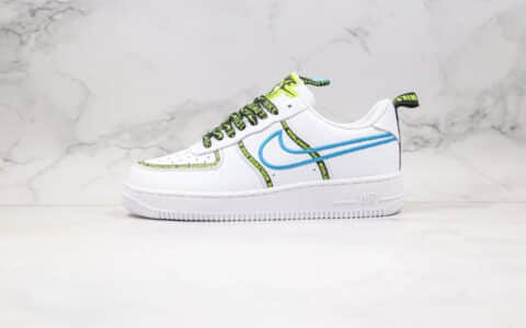 耐克Nike Air Force 1'07 Low World Wide纯原版本低帮空军一号字母弹幕花纹刺绣钩白绿蓝色内置气垫 货号：CK7213-100