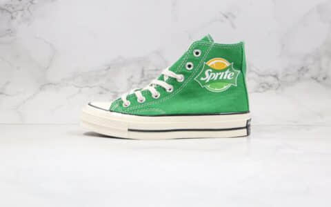 匡威Converse x Sprite公司级版本雪碧汽水联名款高帮绿色帆布鞋正确双围条PU硅蓝软中底 货号：188603C