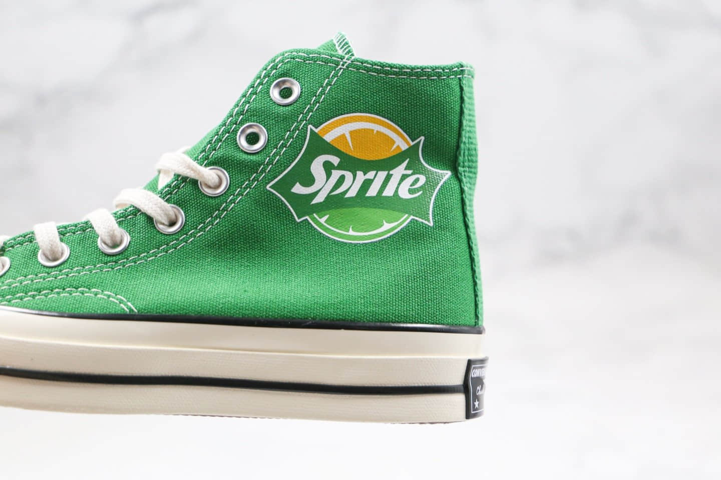 匡威Converse x Sprite公司级版本雪碧汽水联名款高帮绿色帆布鞋正确双围条PU硅蓝软中底 货号：188603C