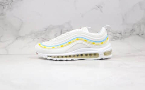 耐克Nike Air MAX 97纯原版本子弹头气垫鞋Max97白蓝黄色内置全掌真气垫原盒原标 货号：AJ1986-007