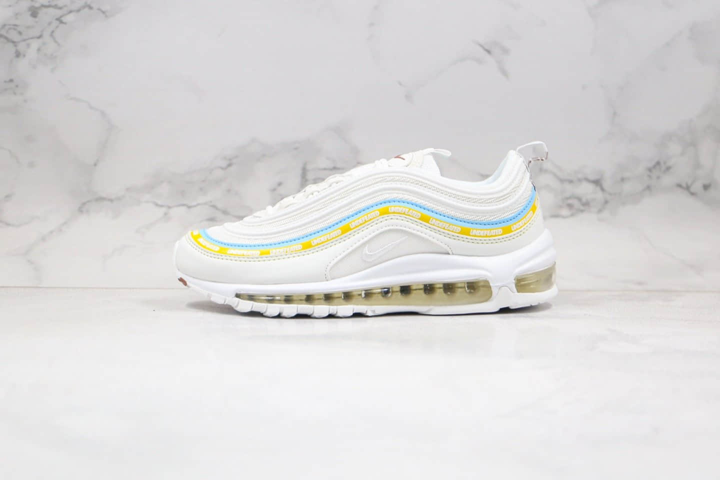 耐克Nike Air MAX 97纯原版本子弹头气垫鞋Max97白蓝黄色内置全掌真气垫原盒原标 货号：AJ1986-007