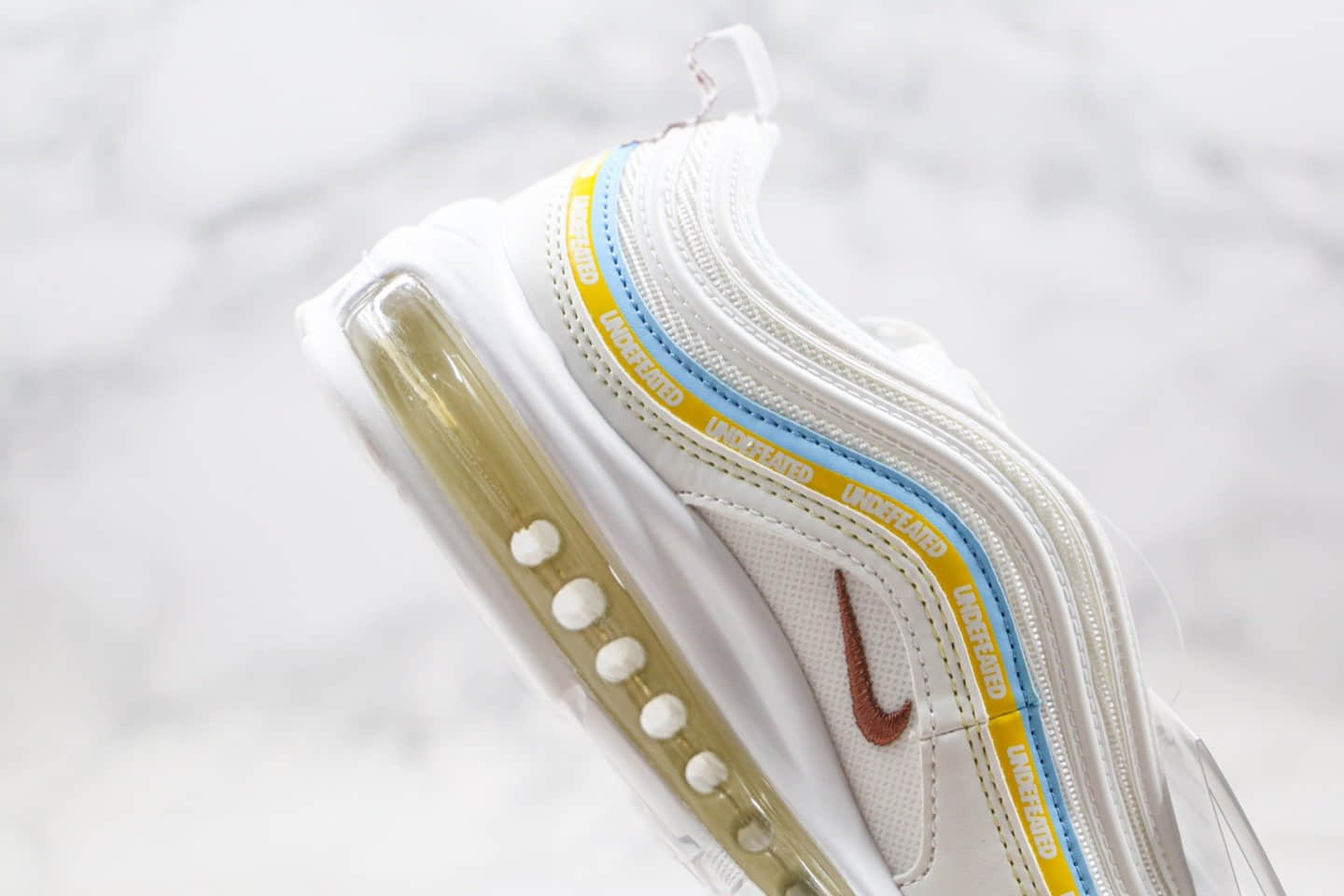 耐克Nike Air MAX 97纯原版本子弹头气垫鞋Max97白蓝黄色内置全掌真气垫原盒原标 货号：AJ1986-007