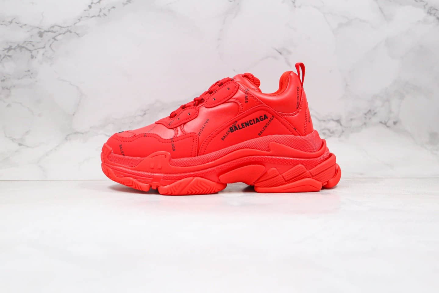 巴黎世家Balenciaga Triple S纯原版本复古老爹鞋字母弹幕大红色原盒配件齐全