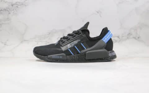 阿迪达斯adidas NMD R1 Boost V2公司级版本针织跑鞋黑蓝色原装进口Boost原料 货号：FY1483