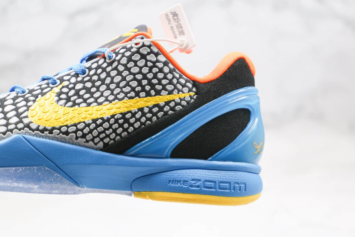 耐克Nike Kobe 6 Helicopter公司级版本科比6代鱼鳞纹蓝黄色中底真碳板 货号：429659-005