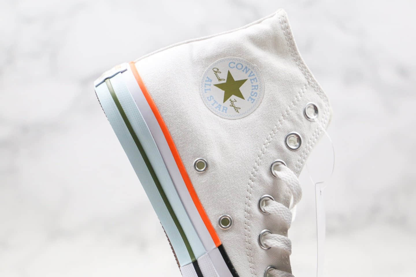 匡威Converse All Star公司级版本高帮帆布鞋白橙撞色围条原鞋开模 货号：167751C