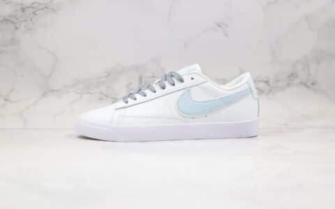 耐克Nike Blazer Low公司级版本开拓者低帮皮面板鞋白灰蓝色3M反光原楦开发 货号：454471-012