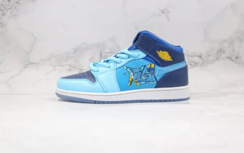 乔丹Air Jordan 1 Mid GS Fly纯原版本中帮AJ1冰蓝鸳鸯水晶底蓝色天堂配色篮球鞋原鞋开模一比一打造 货号：BV7446-400