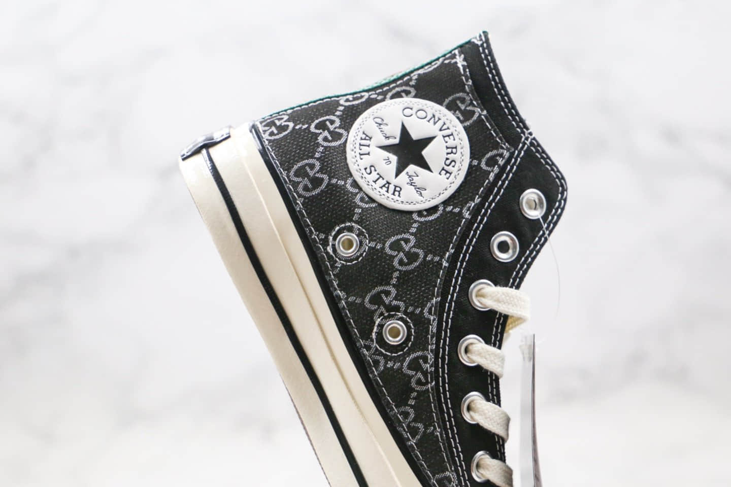 匡威CONVERSE X Gucci纯原版本古驰联名款高帮黑色红绿条后跟硫化帆布鞋原盒原标原楦头纸板打造