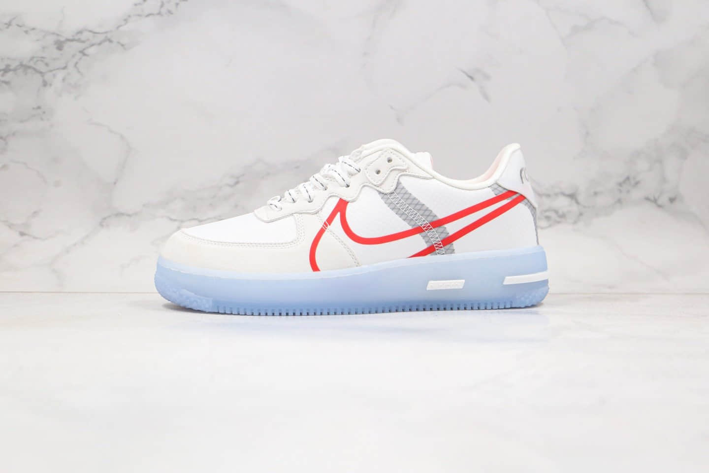 耐克Nike Air Force 1 React QS Light Bone纯原版本低帮空军一号冰块波纹白红色原档案数据开发 货号：CQ8879-102