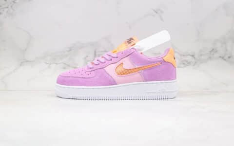 耐克Nike Air Force 1 LV8 1 Fresh Air GS纯原版本低帮空军一号编织格子钩紫橘色内置气垫 货号：CJ1647-500